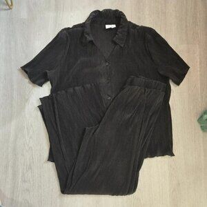 Joie Black Ribbed Pleated Pajama Set, Size M